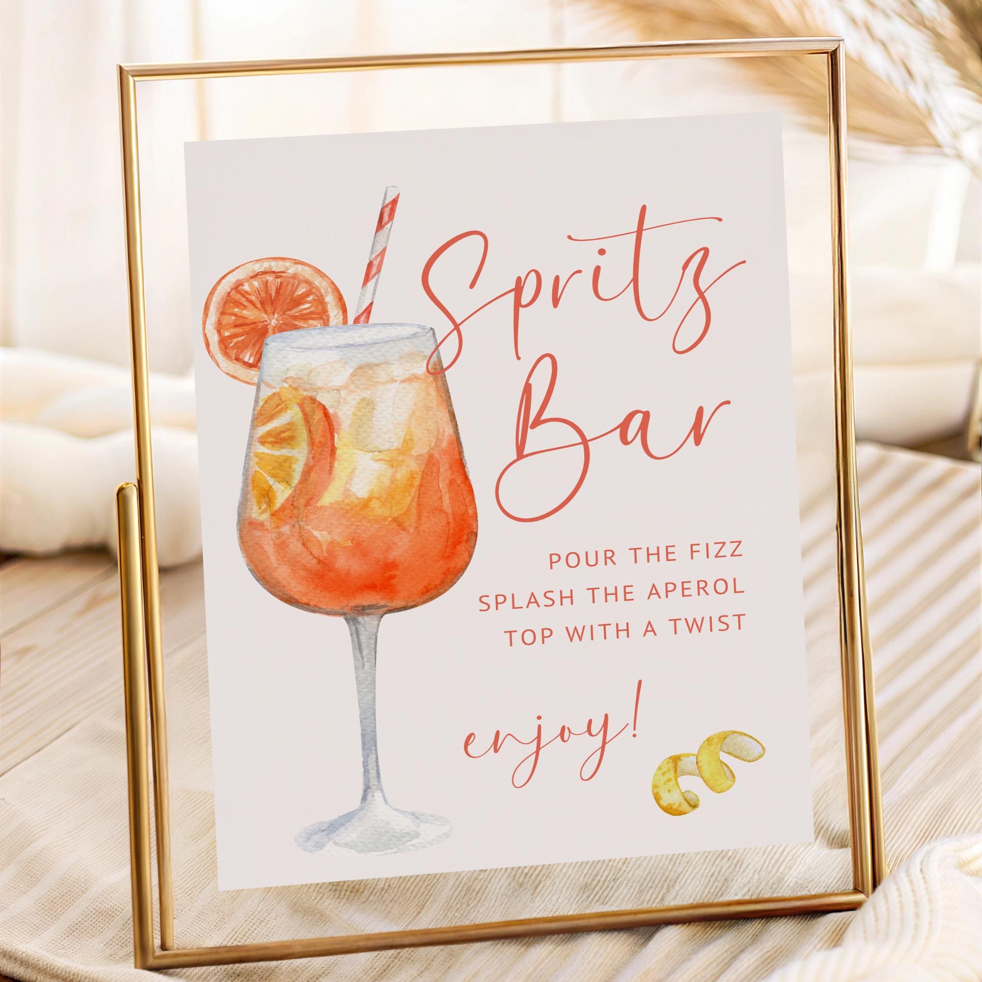 Aperol Spritz Bar Sign – Editable Watercolor Canva Template for Wedding or Shower
