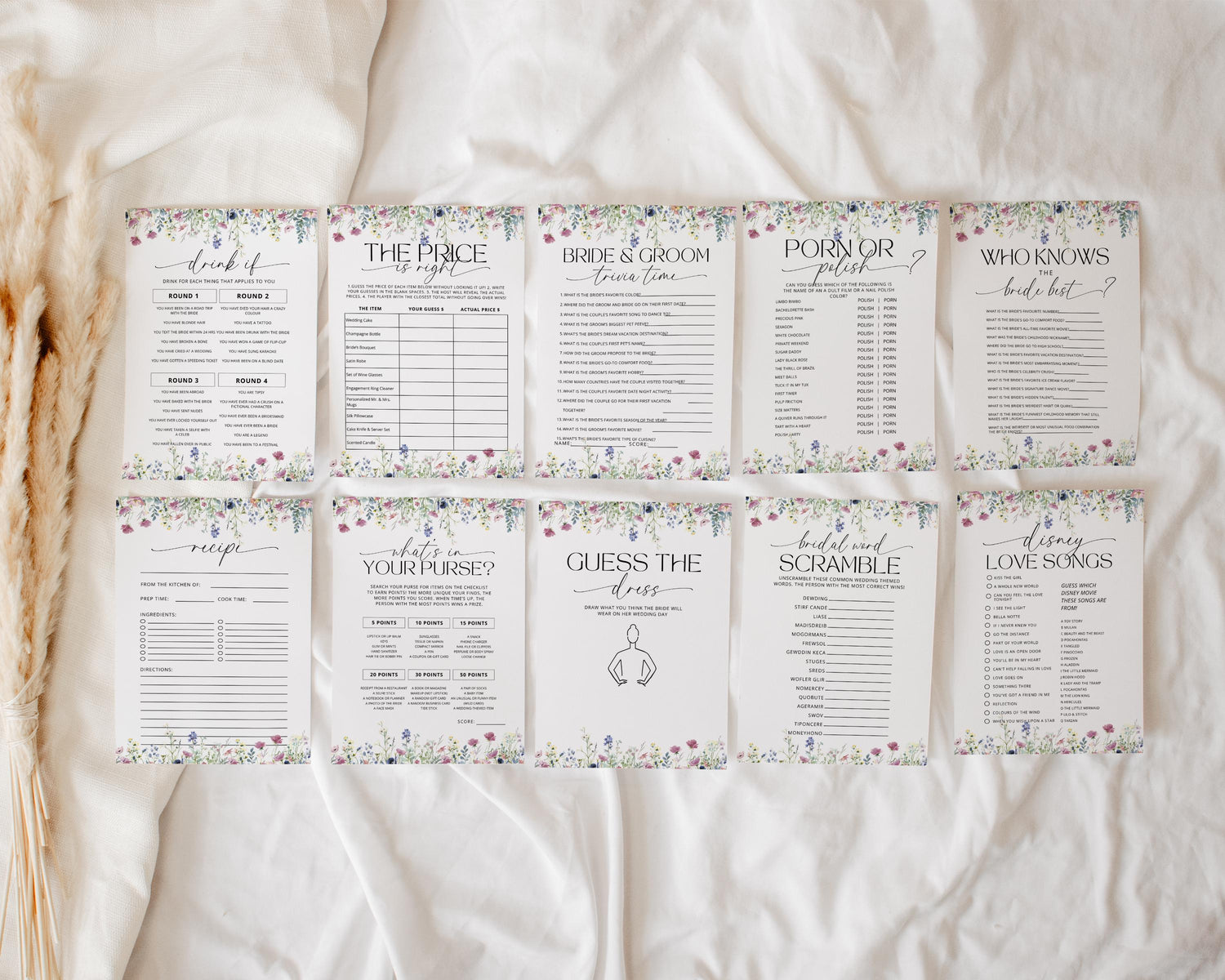 Wildflower Bridal Shower Games – Editable Floral Game Bundle