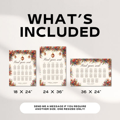 Indian Wedding Seating Chart Template – Editable Canva Sign for Reception or Sangeet