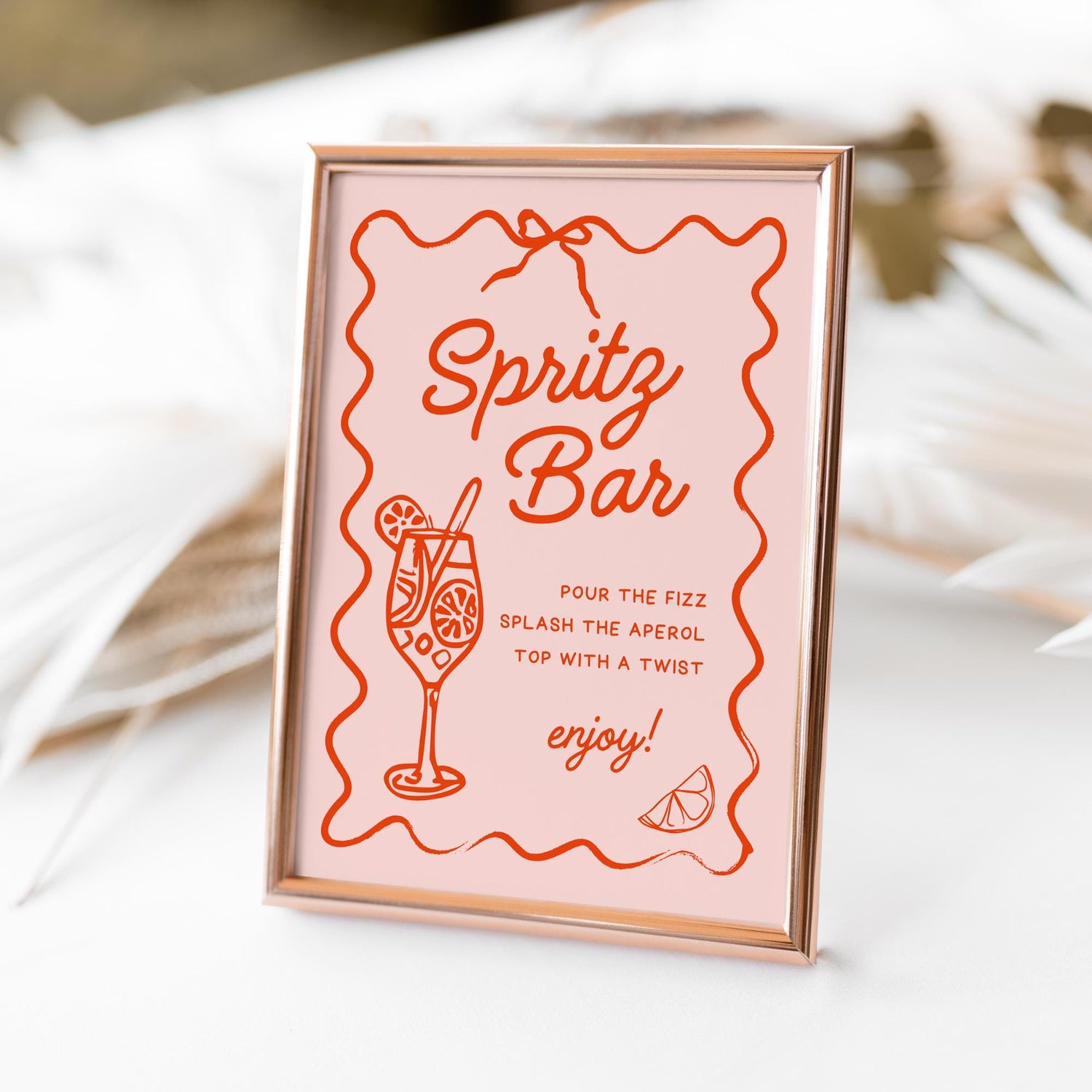 Spritz Bar Sign Template – Aperol Spritz Party Sign, Summer Wedding &amp; Bachelorette Bar Decor – Editable Canva Printable