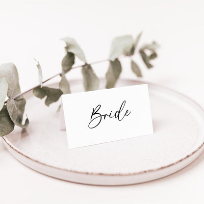 Minimalist Place Card Template, Editable Flat &amp; Folded Wedding Name Cards, Printable Seating Cards for Dinner Party or Event