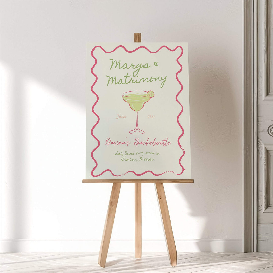 Margaritas and Matrimony Bachelorette Welcome Sign – Editable Final Fiesta Canva Template for Tequila-Themed Party