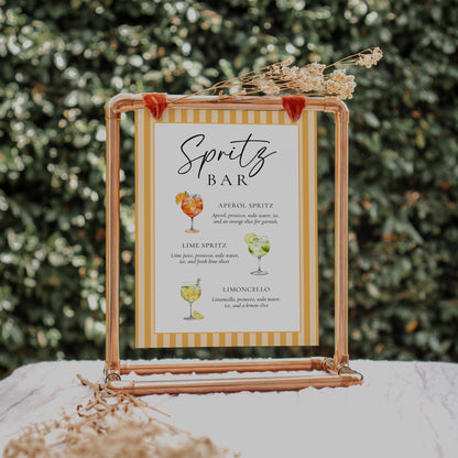 Watercolor Spritz Bar Sign Template – Aperol, Limoncello &amp; Hugo Spritz Recipes – Editable Canva Wedding &amp; Party Sign