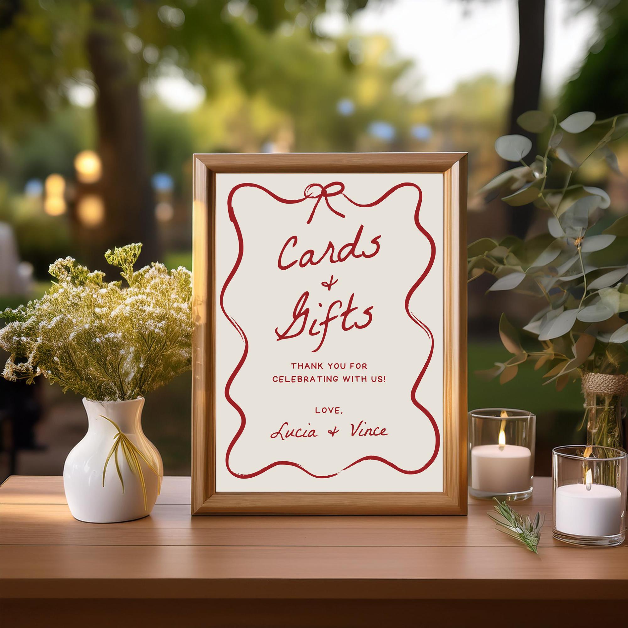 That’s Amore Cards and Gifts Sign – Editable Wavy Canva Template for Italian Wedding Table Decor