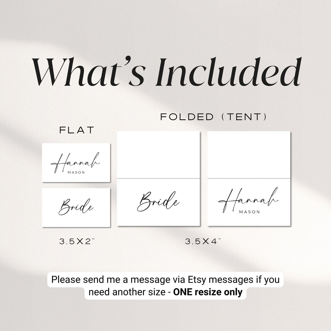Minimalist Place Card Template, Editable Flat &amp; Folded Wedding Name Cards, Printable Seating Cards for Dinner Party or Event