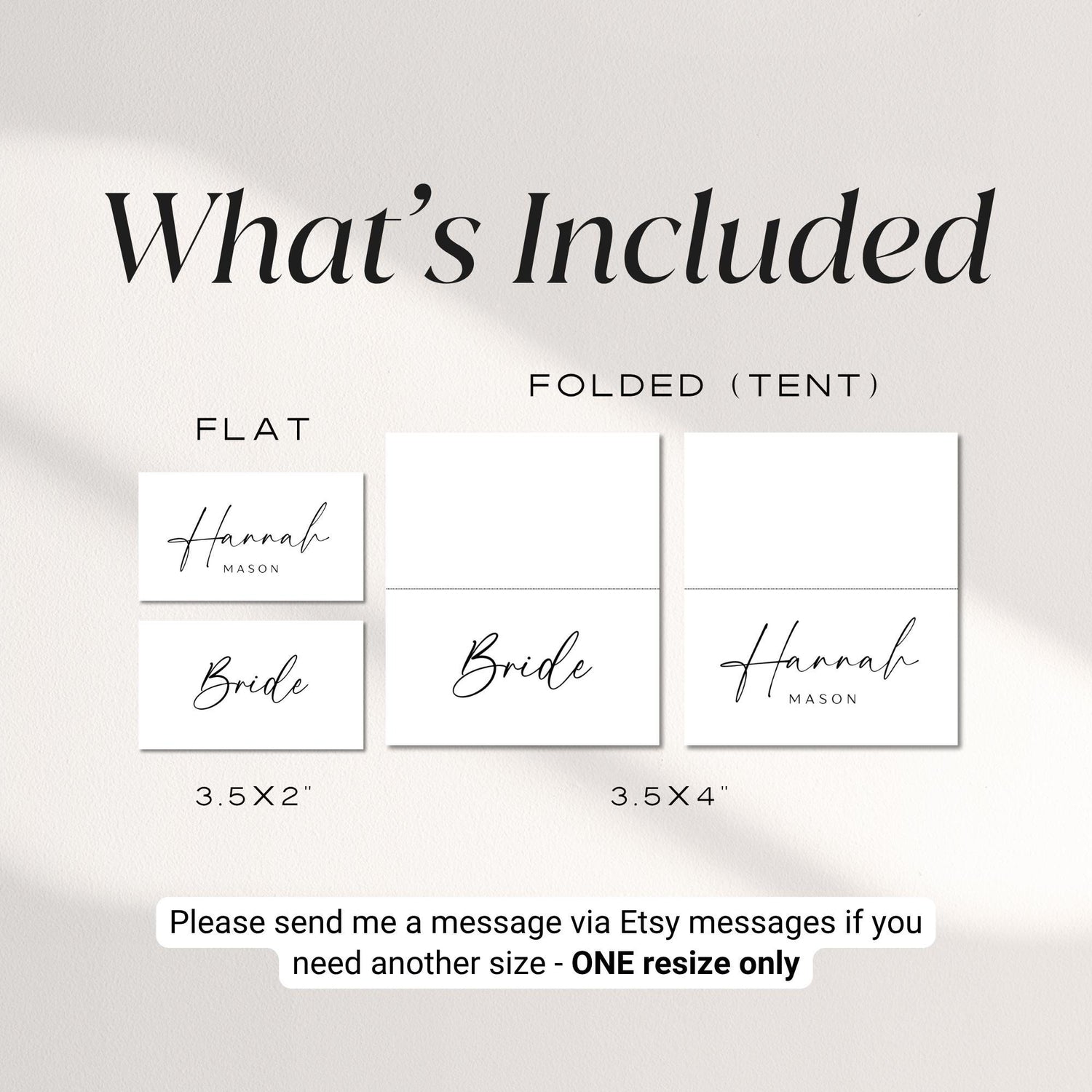 Minimalist Place Card Template, Editable Flat &amp; Folded Wedding Name Cards, Printable Seating Cards for Dinner Party or Event