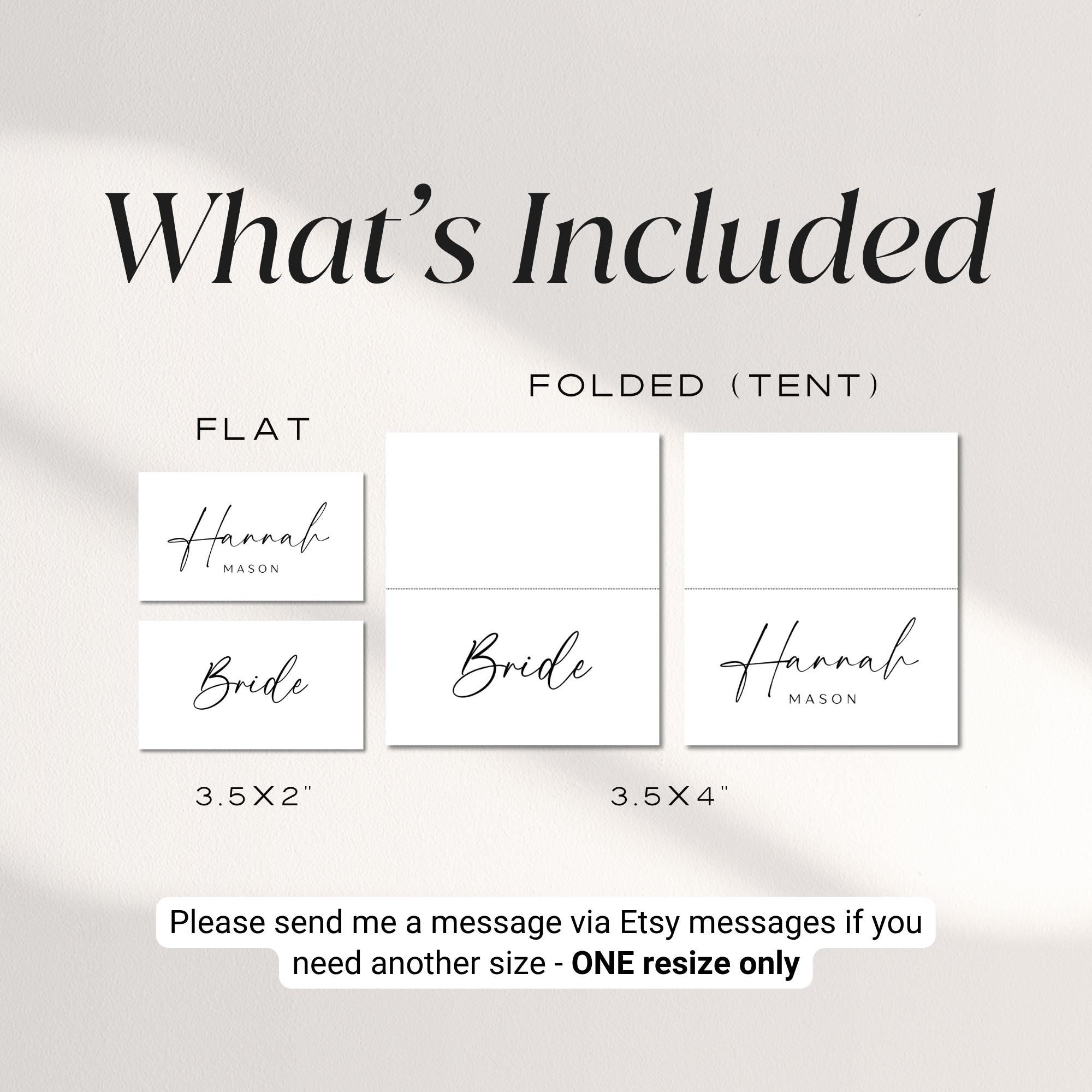 Minimalist Place Card Template, Editable Flat &amp; Folded Wedding Name Cards, Printable Seating Cards for Dinner Party or Event
