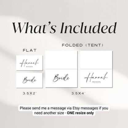 Minimalist Place Card Template, Editable Flat &amp; Folded Wedding Name Cards, Printable Seating Cards for Dinner Party or Event
