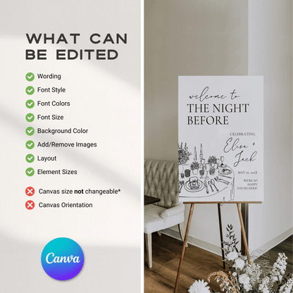 Night Before Rehearsal Dinner Welcome Sign – Editable Canva Template