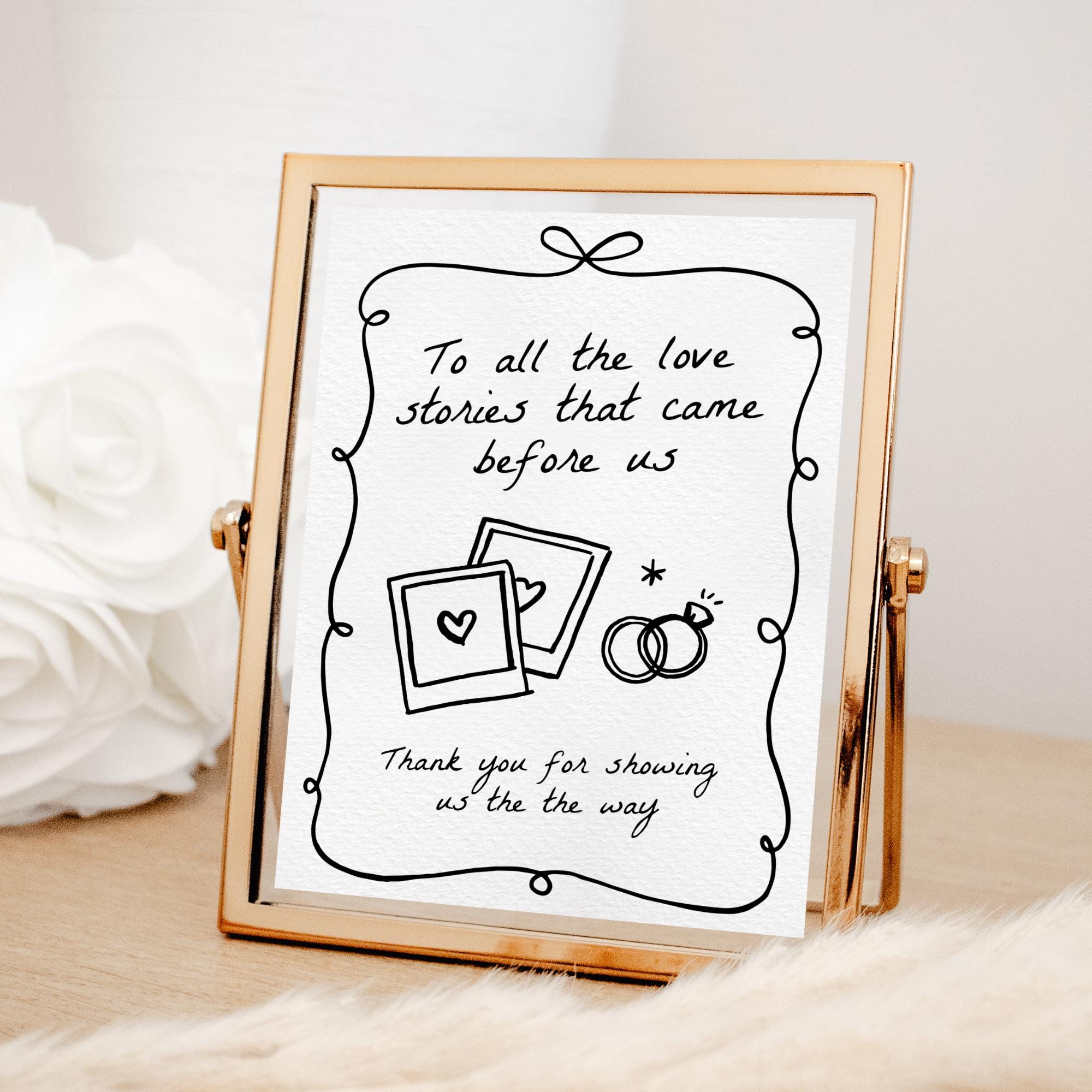 To All the Love Stories Wedding Sign Template – Hand-Drawn Generations of Love Table Sign Canva
