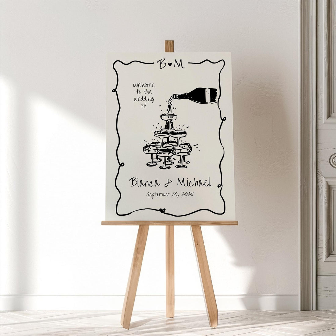 Engagement Party Welcome Sign - Editable Champagne Tower Canva Template