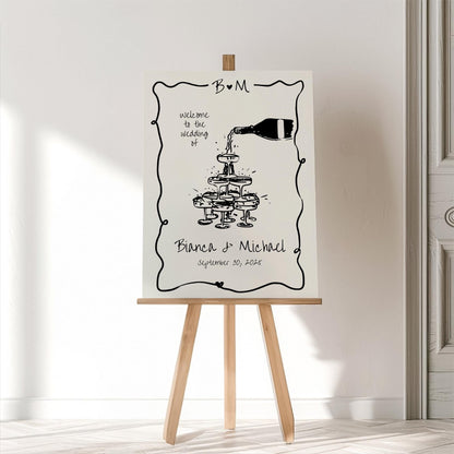 Engagement Party Welcome Sign - Editable Champagne Tower Canva Template