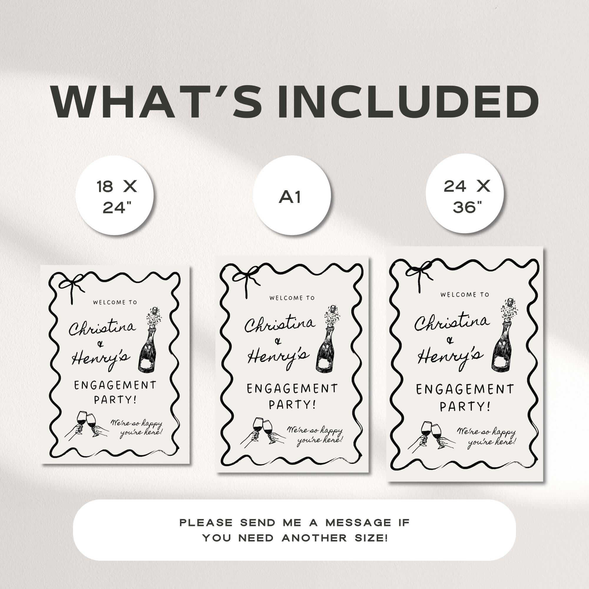 Wavy Engagement Party Welcome Sign, Whimsical Champagne Engagement Decorations, Hand-Drawn Style DIY Wedding Sign