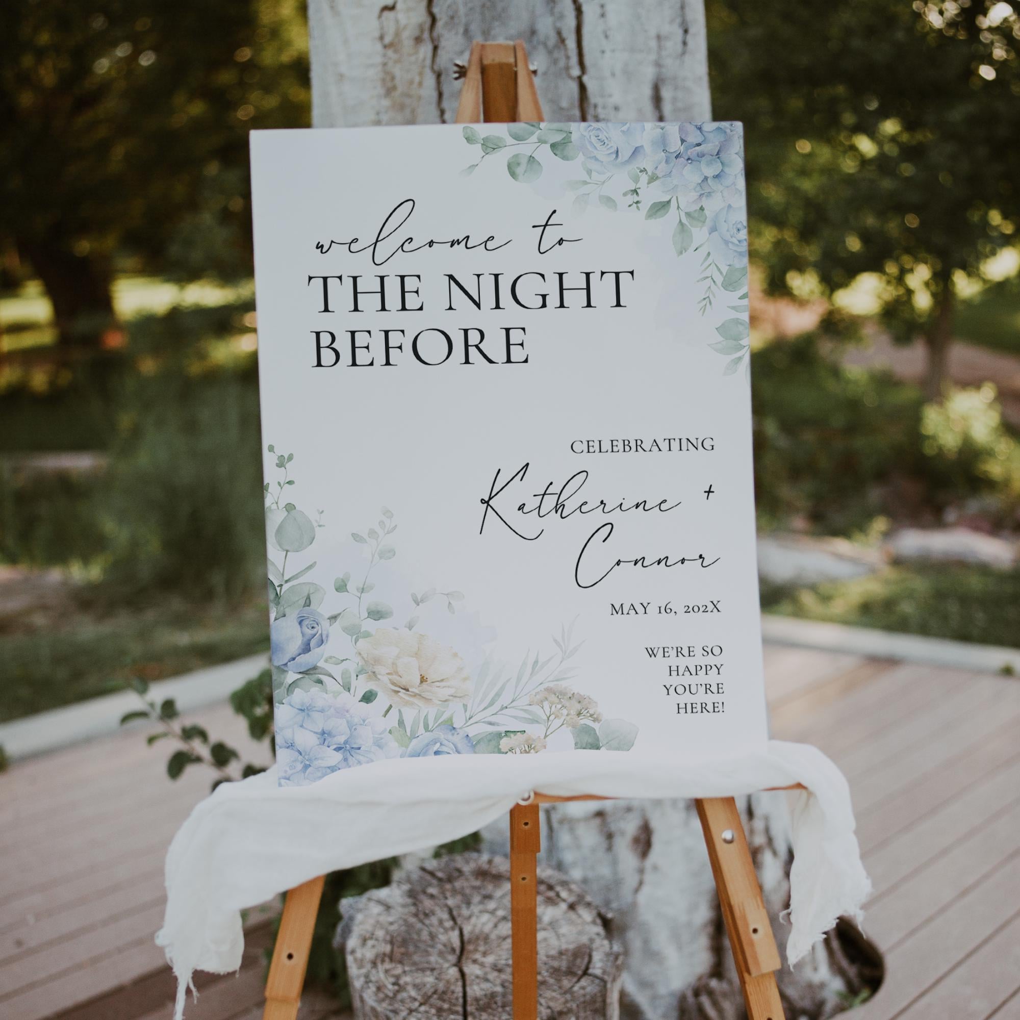 Dusty Blue “The Night Before” Rehearsal Dinner Sign - Canva Template