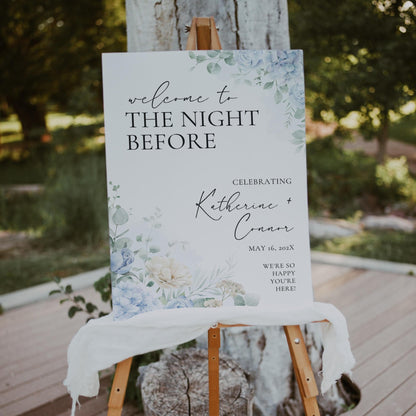 Dusty Blue “The Night Before” Rehearsal Dinner Sign - Canva Template
