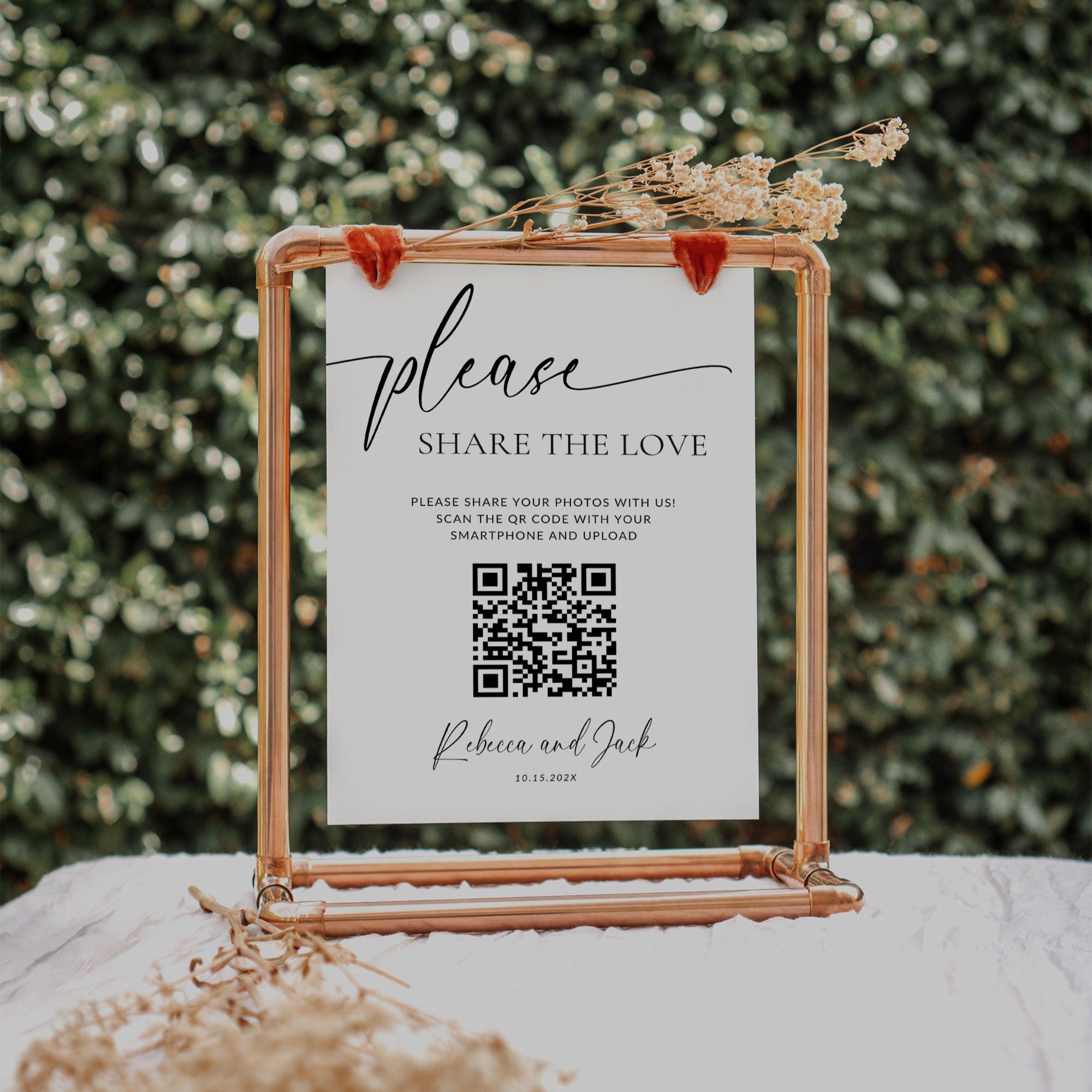 Share the Love Wedding QR Code Sign, Editable Wedding Photo Sign, Minimalist Reception Sign, Modern Wedding Table Sign Canva Template DIY