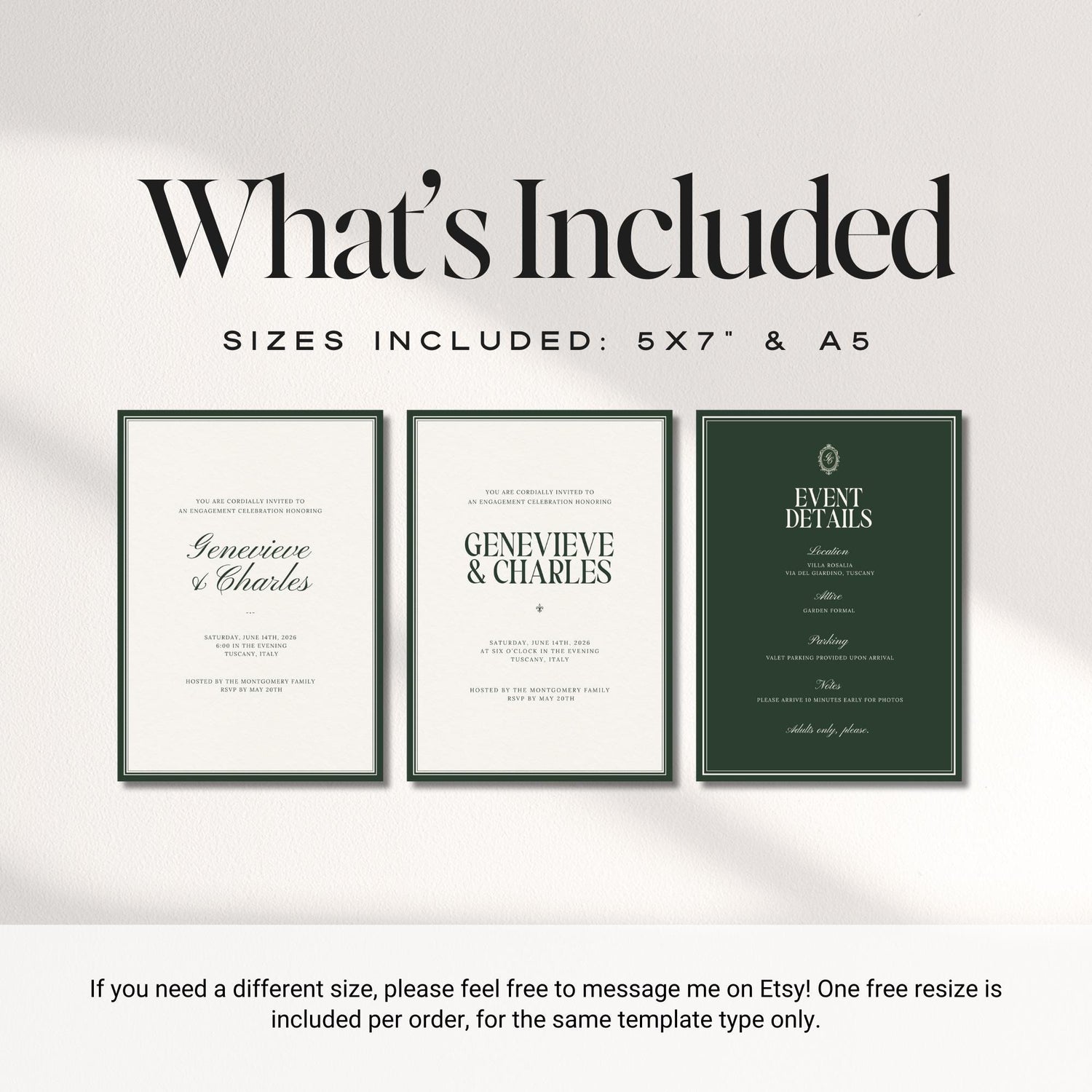 Forest Green Engagement Party Invitation – Elegant Estate Canva Template