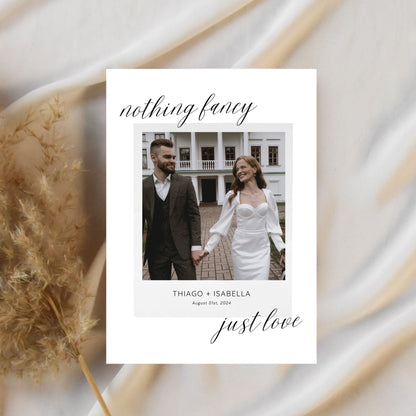 Nothing Fancy Just Love Elopement Announcement – Minimal Photo Elopement Invitation Canva Template