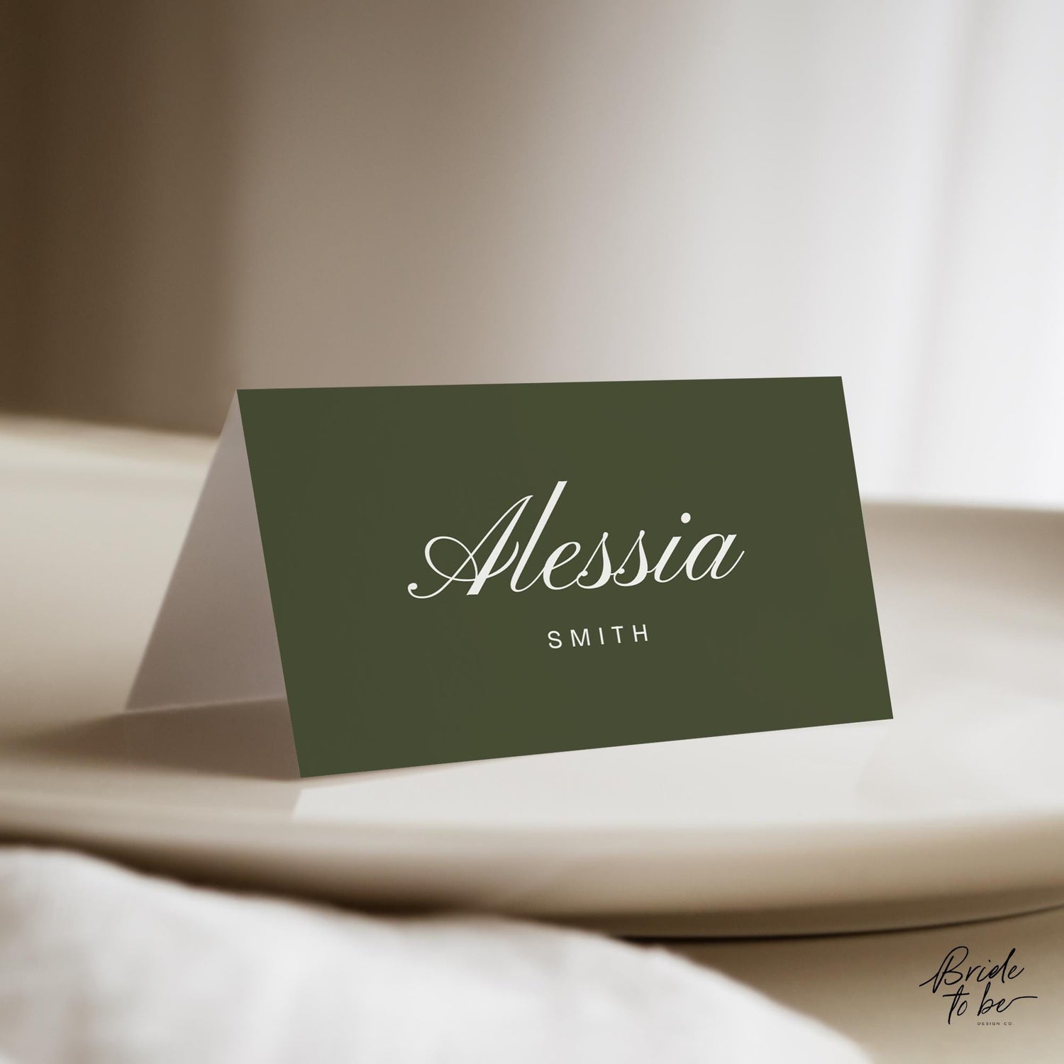 Old Money Wedding Menu &amp; Place Cards Set - Olive Green Elegant Canva Templates