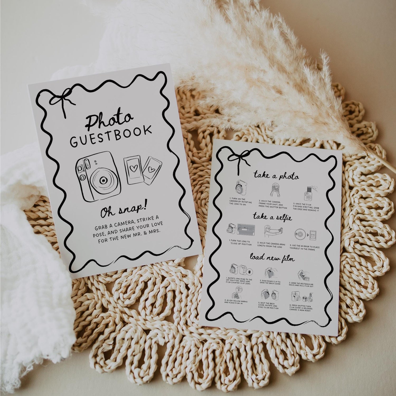 Instax Mini 12 Instructions Sign – Whimsical Polaroid Photo Guest Book Canva Template