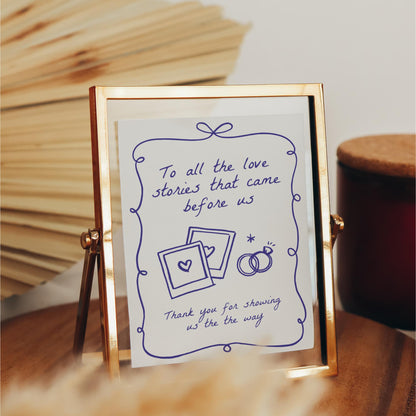 To All the Love Stories Wedding Sign Template – Hand-Drawn Generations of Love Table Sign Canva