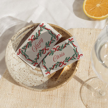 Christmas Engagement Party Place Cards – Editable Holiday Wedding Name Cards, Personalized Table Cards Template (Canva)
