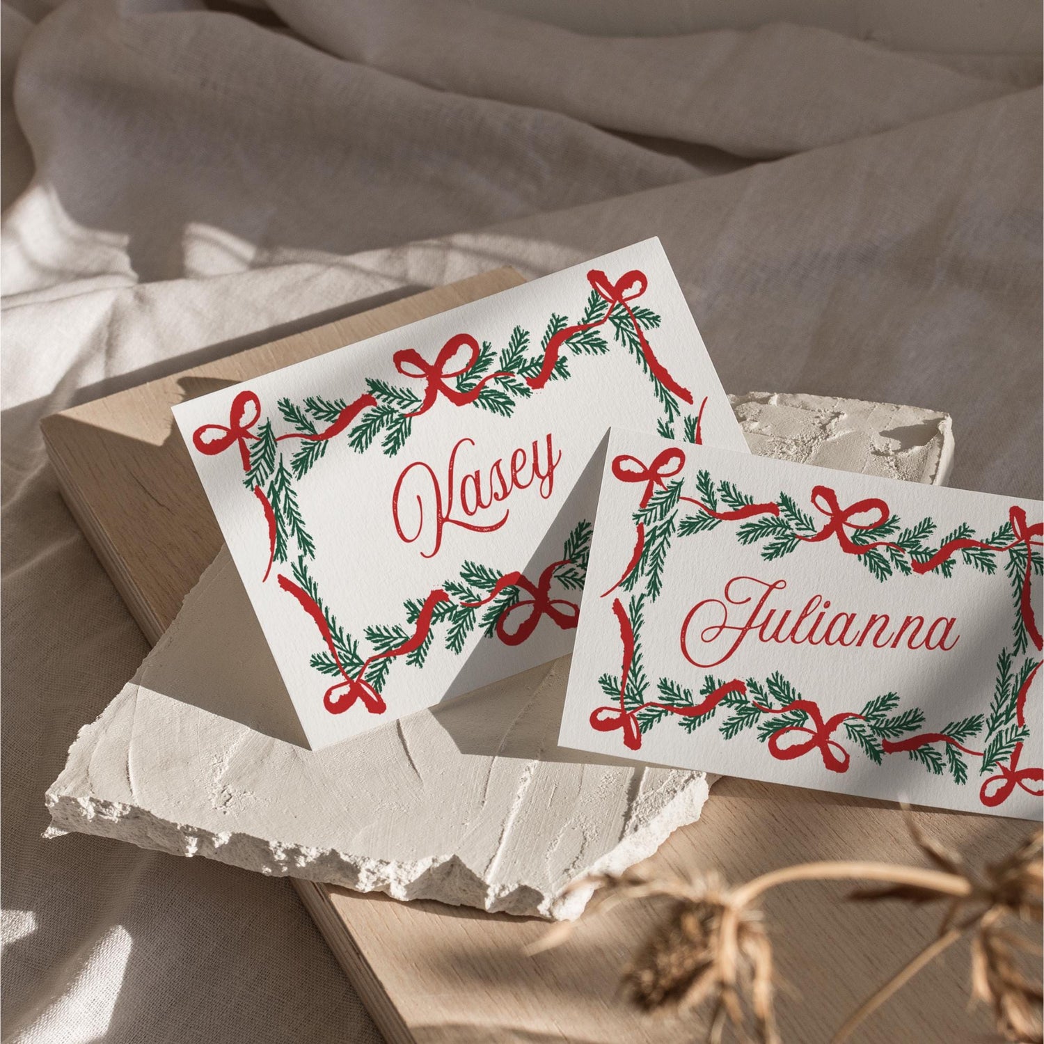 Christmas Engagement Party Place Cards – Editable Holiday Wedding Name Cards, Personalized Table Cards Template (Canva)