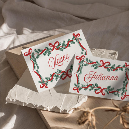 Christmas Engagement Party Place Cards – Editable Holiday Wedding Name Cards, Personalized Table Cards Template (Canva)