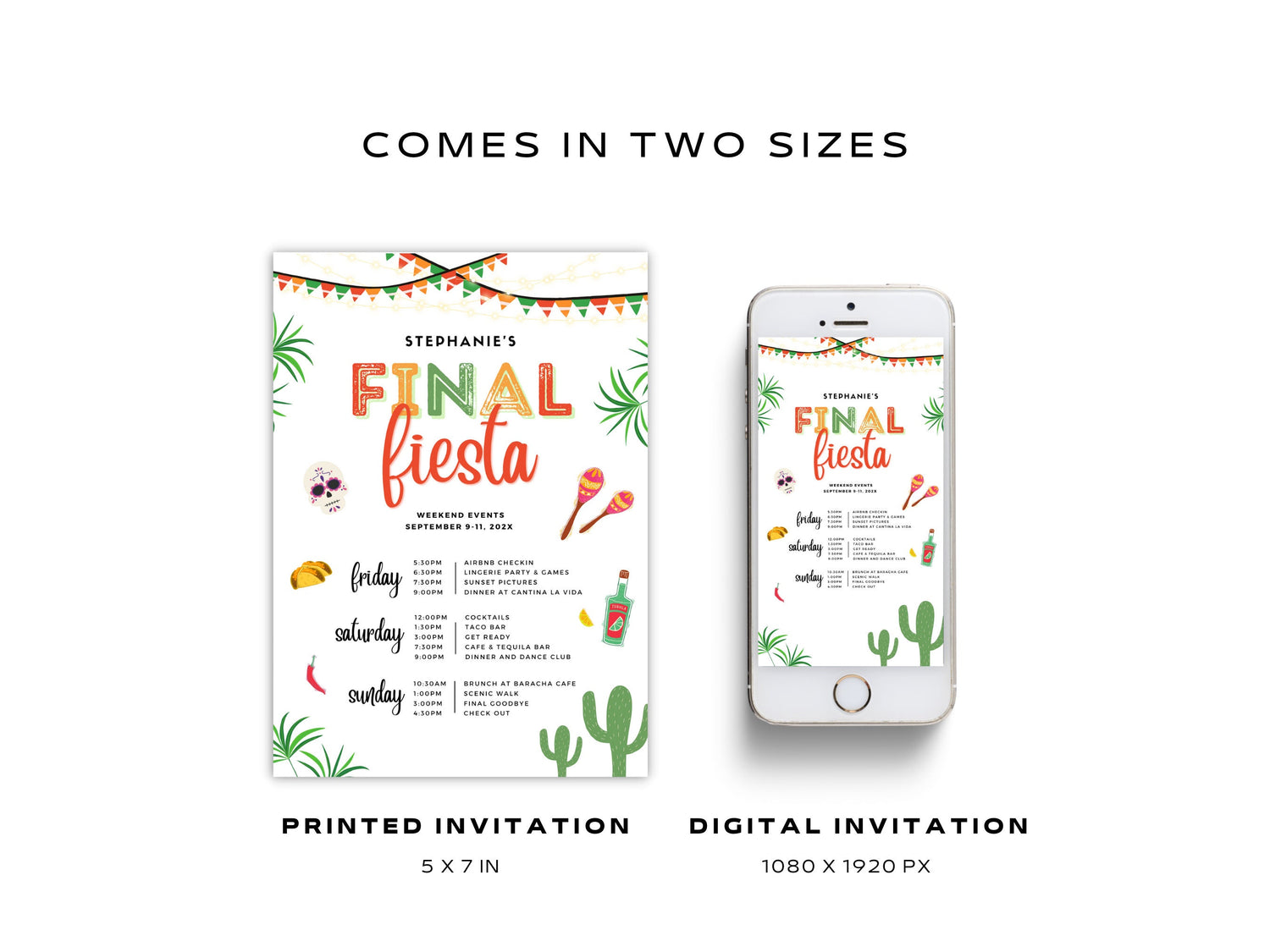 Final Fiesta Bachelorette Itinerary Template – Fiesta Weekend Schedule Canva DIY