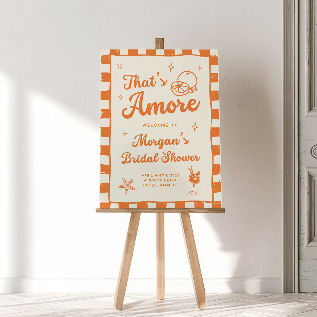 Orange That’s Amore Bachelorette Welcome Sign – Aperol Spritz Beach Party Canva Template