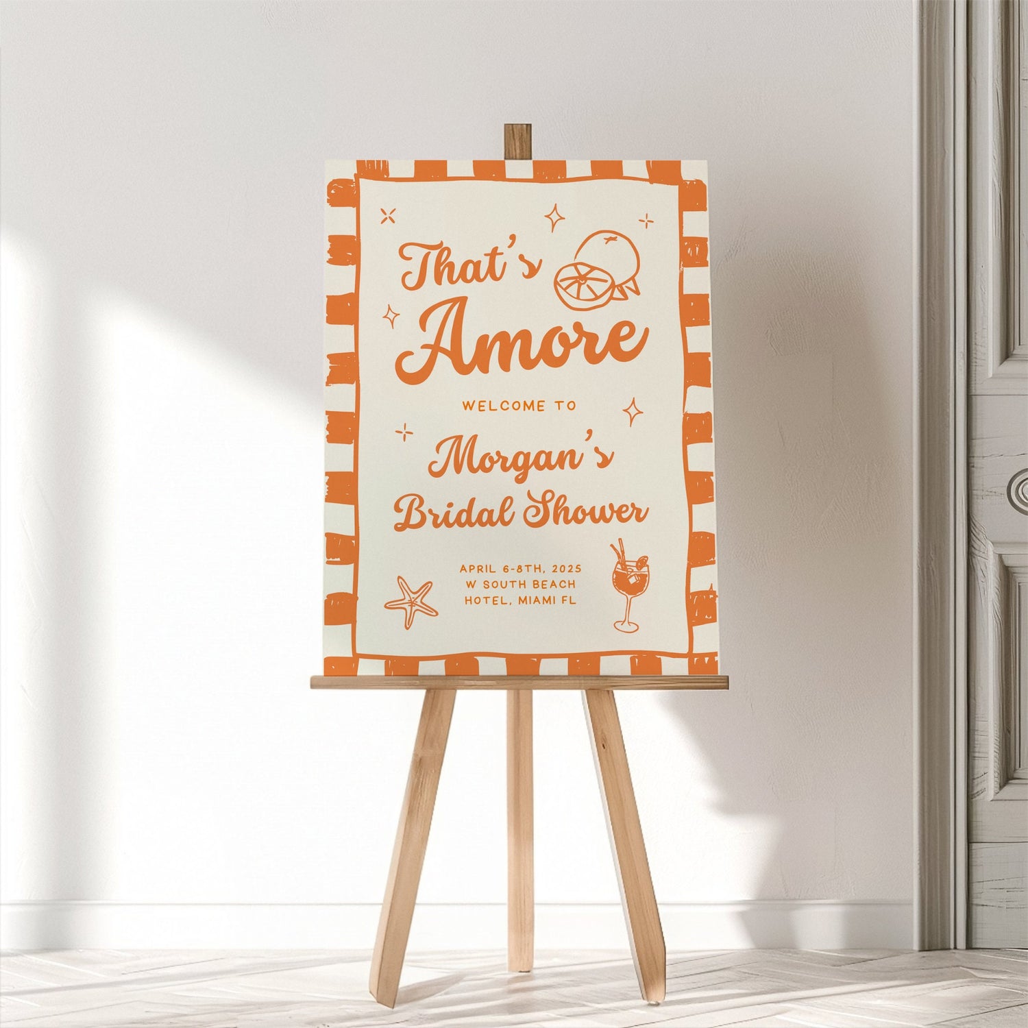 Orange That’s Amore Bachelorette Welcome Sign – Aperol Spritz Beach Party Canva Template