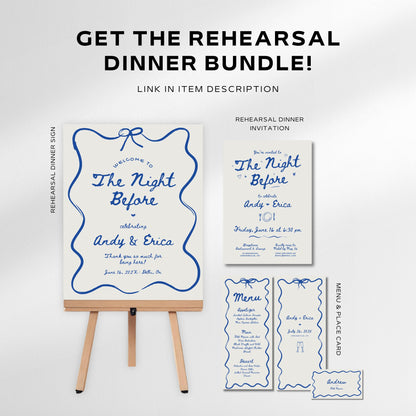 Wavy Hand-Drawn Rehearsal Dinner Welcome Sign – Modern Whimsical Canva Template
