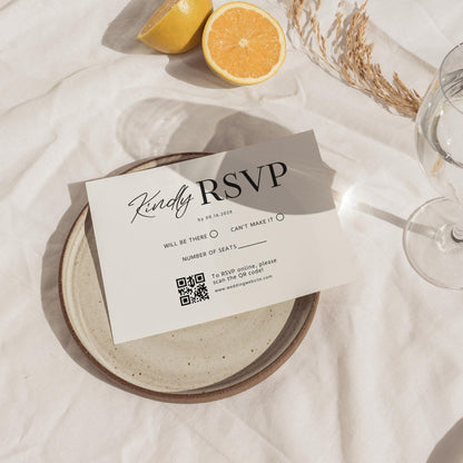 Minimalist Wedding Invitation Suite Template – Modern Invitation, QR Code RSVP &amp; Details Card Bundle