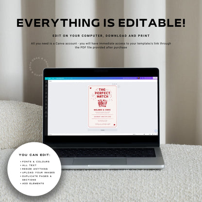 Vegas Wedding Invitation Template – Las Vegas Wedding Invite, Travel Theme Wedding Invitation, Perfect Match Elopement Announcement