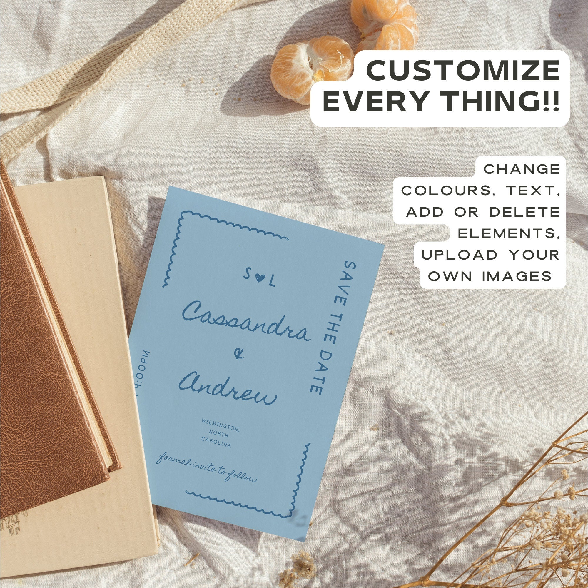 Hand-Drawn Save The Date Template – Whimsical Minimal Wedding Announcement Canva DIY