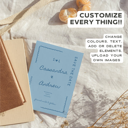 Hand-Drawn Save The Date Template – Whimsical Minimal Wedding Announcement Canva DIY