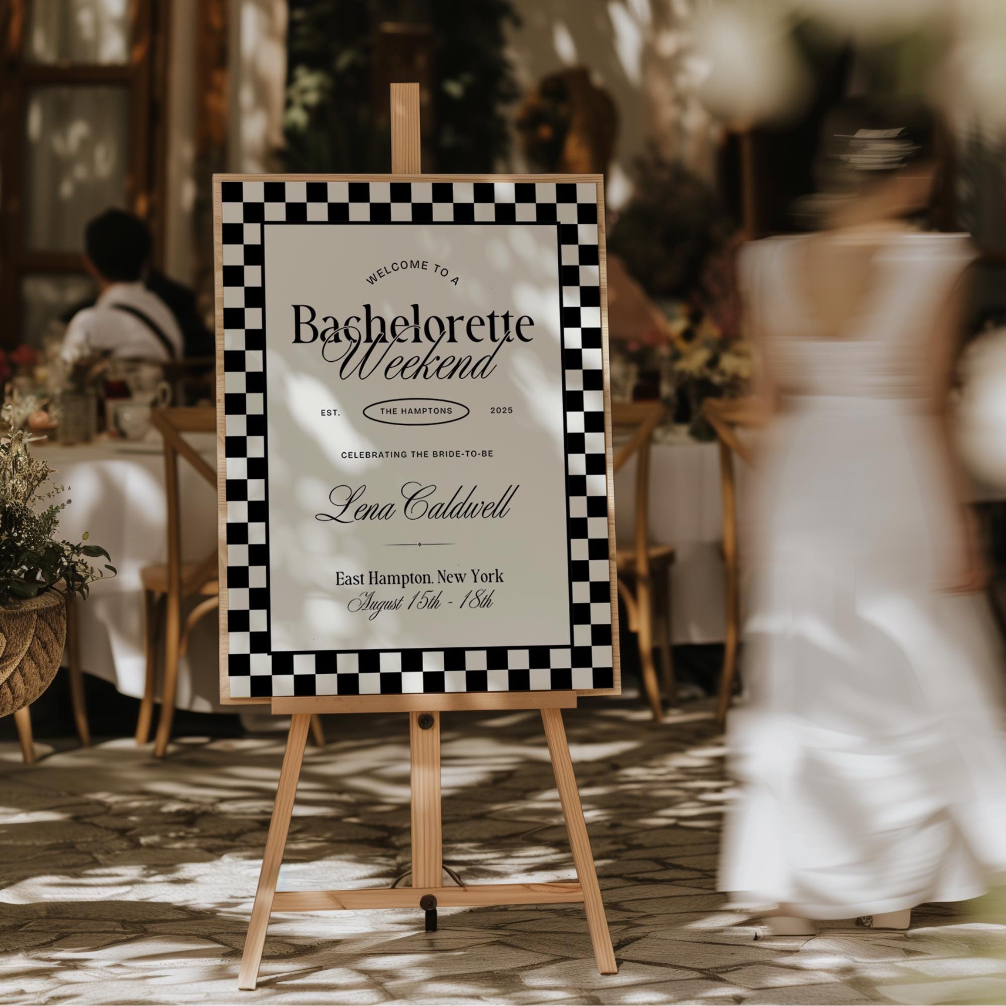 Black Old Money Aesthetic Bachelorette Welcome Sign – Luxury Girls Trip Decor Editable Canva Template