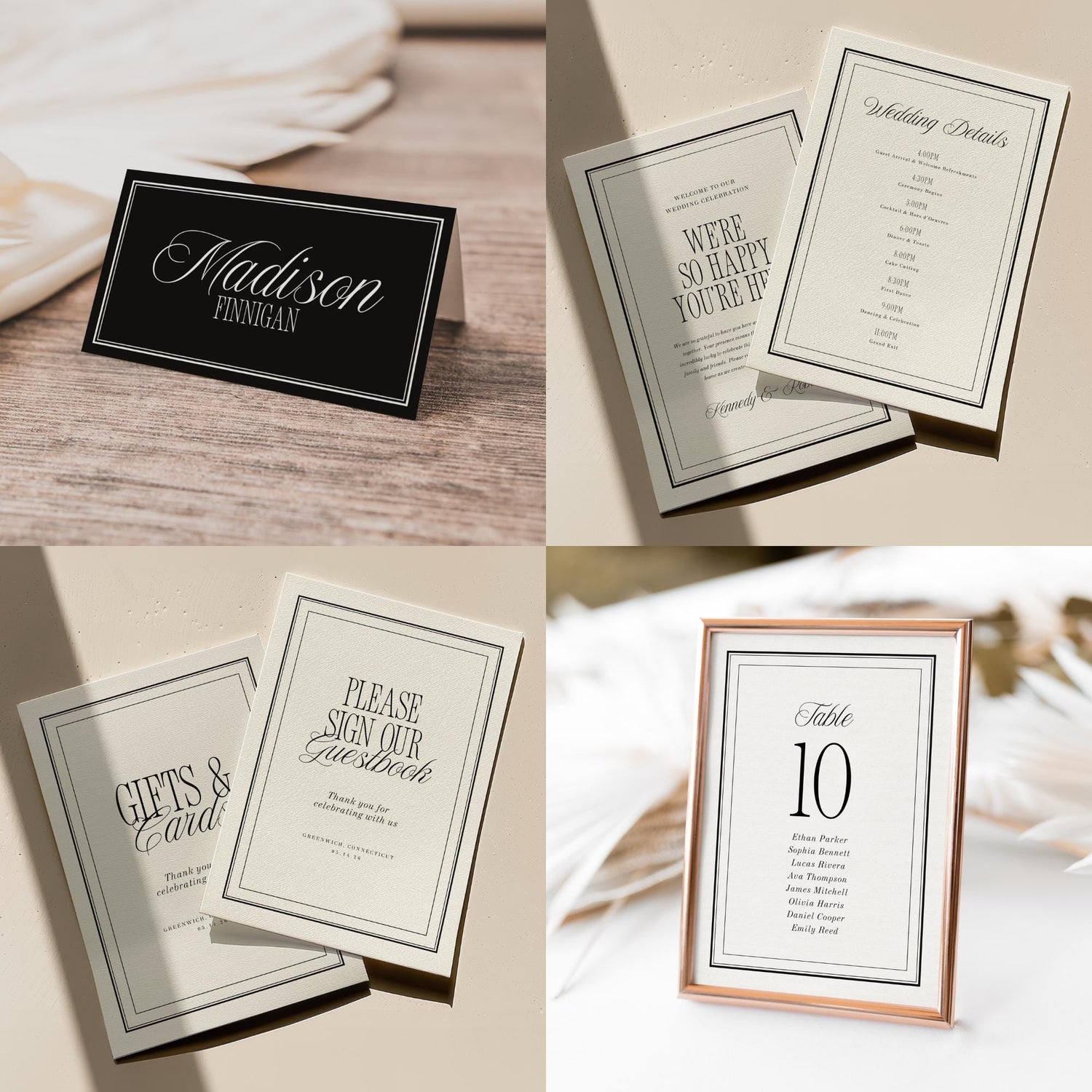 Black &amp; Ivory Wedding Bundle – Elegant Estate Wedding Canva Templates