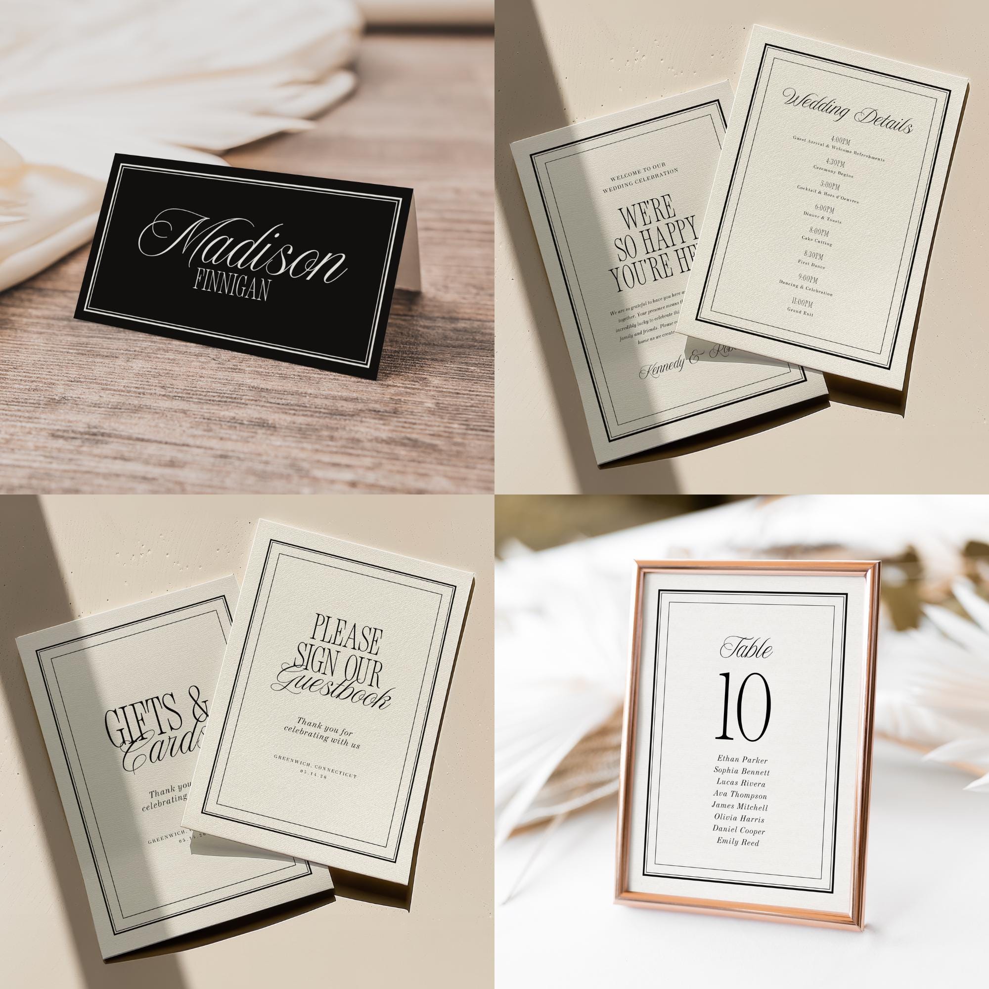 Black &amp; Ivory Wedding Bundle – Elegant Estate Wedding Canva Templates