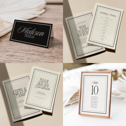 Black &amp; Ivory Wedding Bundle – Elegant Estate Wedding Canva Templates