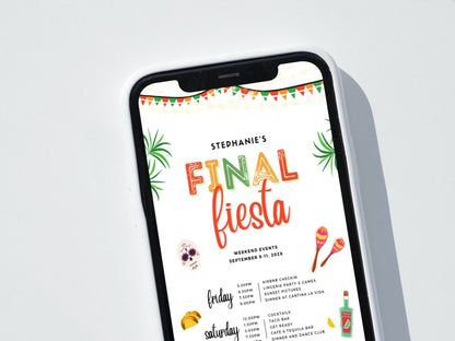 Final Fiesta Bachelorette Itinerary Template – Fiesta Weekend Schedule Canva DIY
