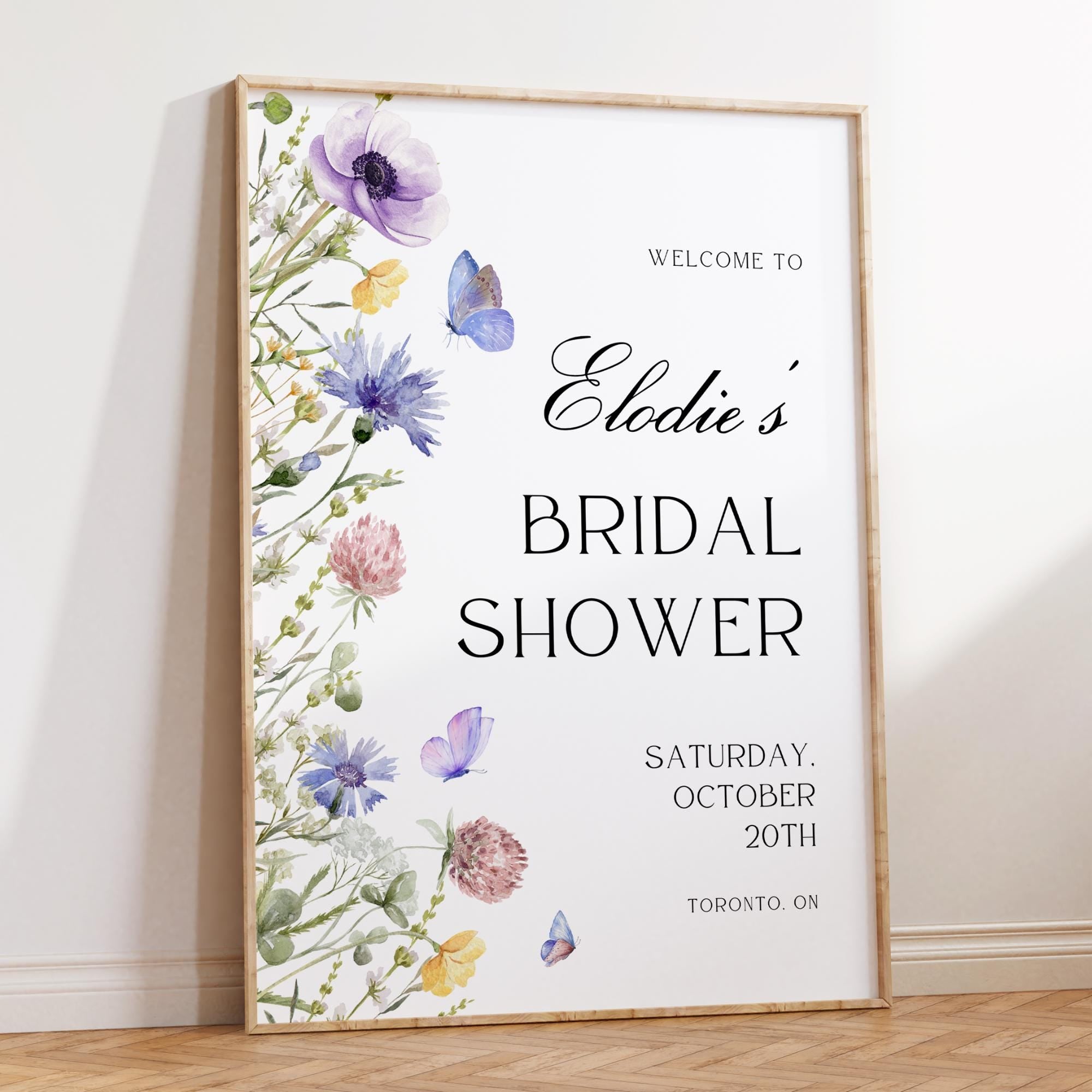 Wildflower Bridal Shower Welcome Sign – Editable Butterfly Floral Welcome Sign Canva Template