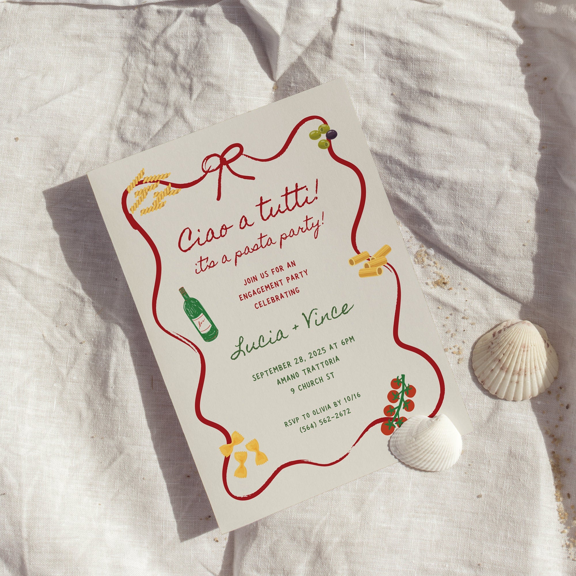 Italian Pasta Engagement Party Invitation – Let’s Celebrate Editable Canva Template