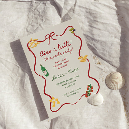 Italian Pasta Engagement Party Invitation – Let’s Celebrate Editable Canva Template