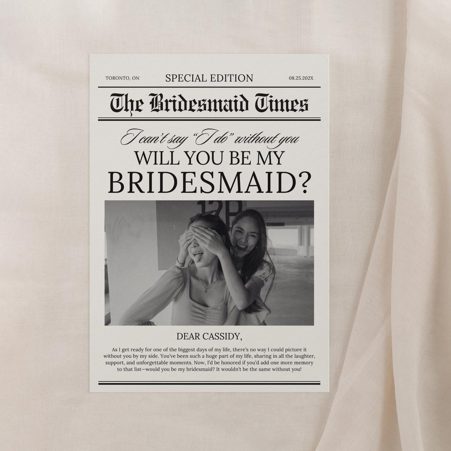 Bridesmaid Proposal Card – Vintage Newspaper Template, Maid of Honor &amp; Bridesmaid Proposal Canva Editable Card