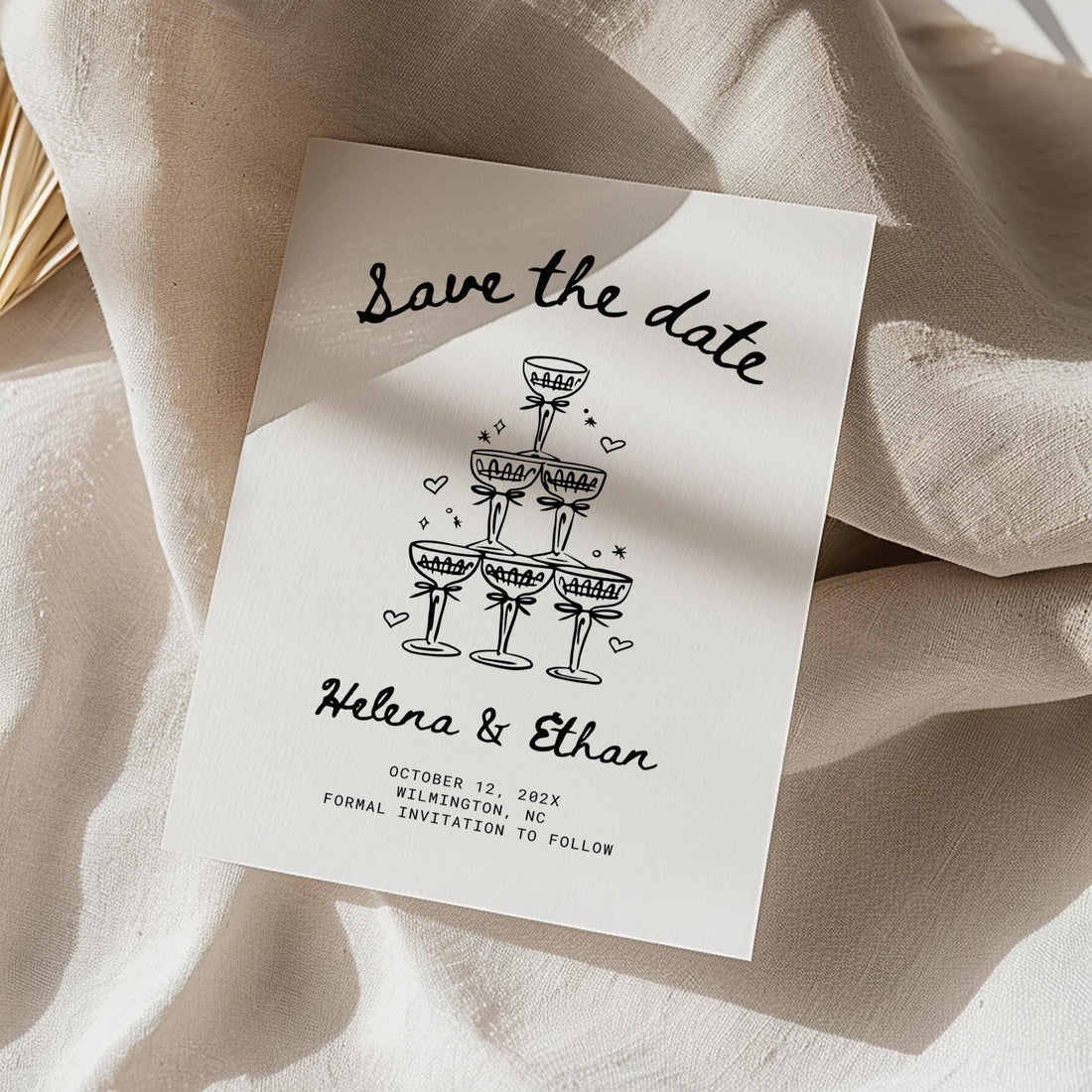 Hand-Drawn Wedding Save the Date Template – Whimsical Printable Canva Invitation