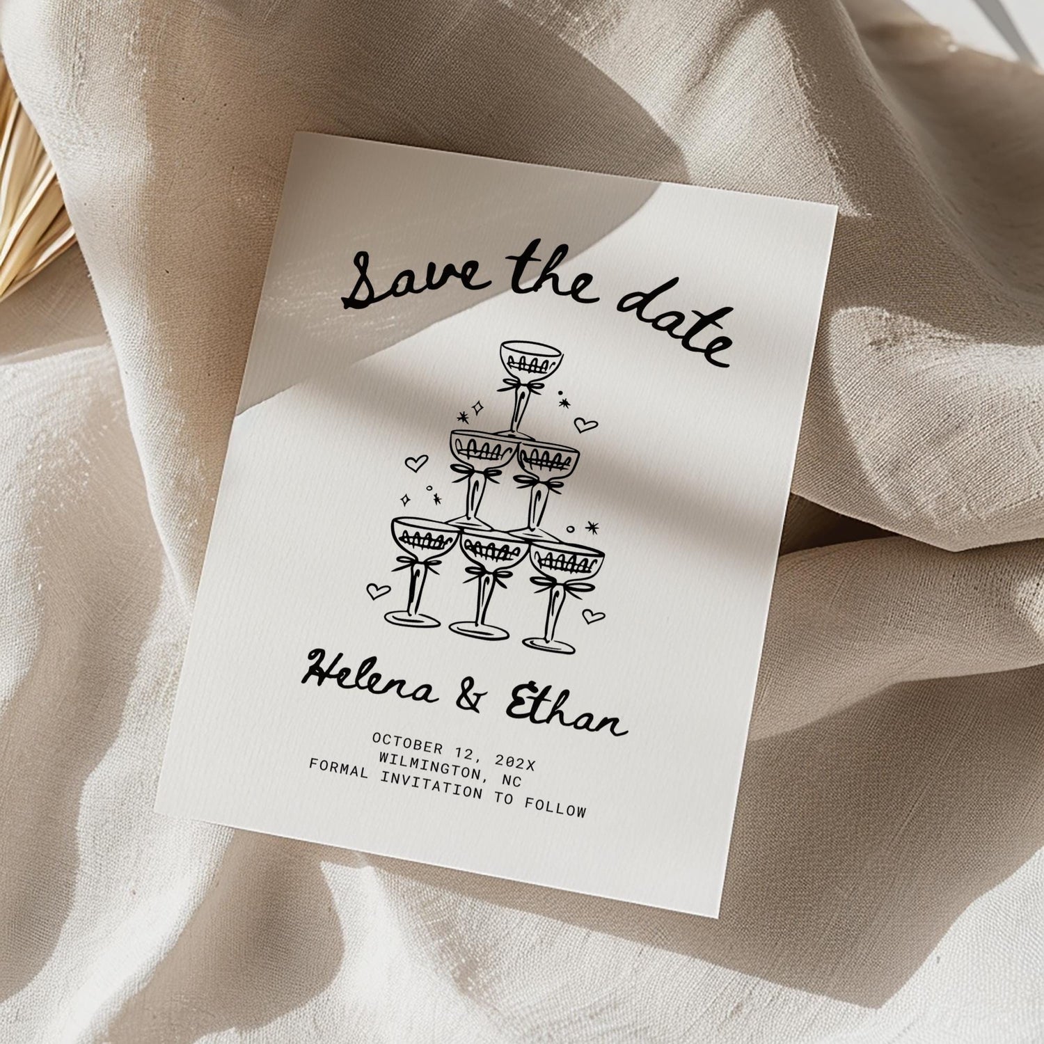Hand-Drawn Wedding Save the Date Template – Whimsical Printable Canva Invitation