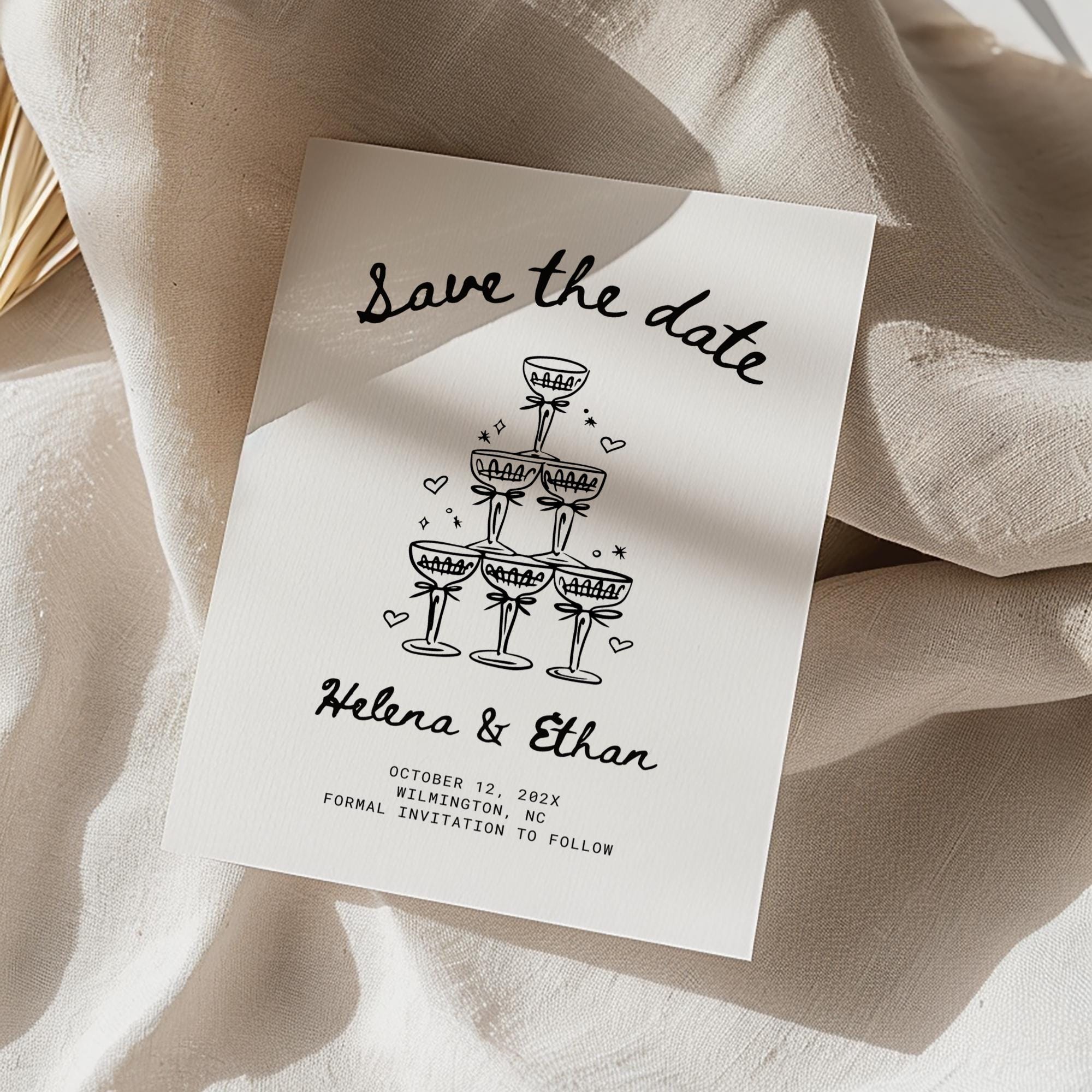 Hand-Drawn Wedding Save the Date Template – Whimsical Printable Canva Invitation