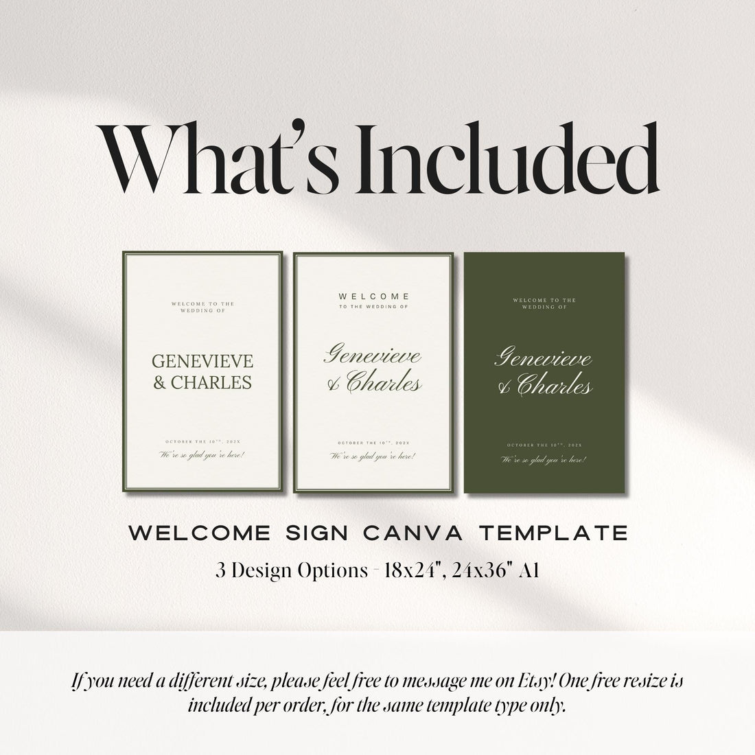 Old Money Olive Green Wedding Welcome Sign – Classic Estate Canva Template