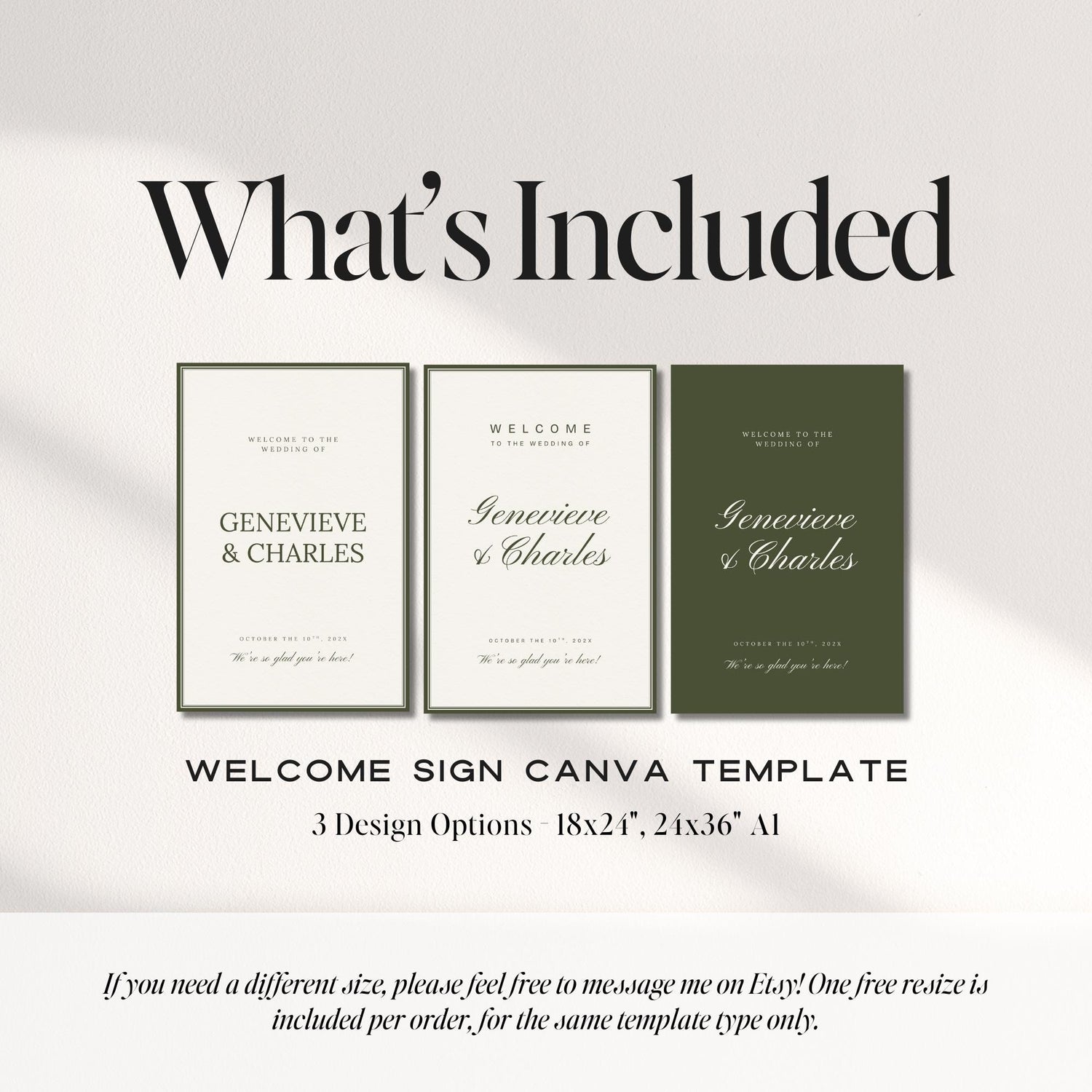 Old Money Olive Green Wedding Welcome Sign – Classic Estate Canva Template
